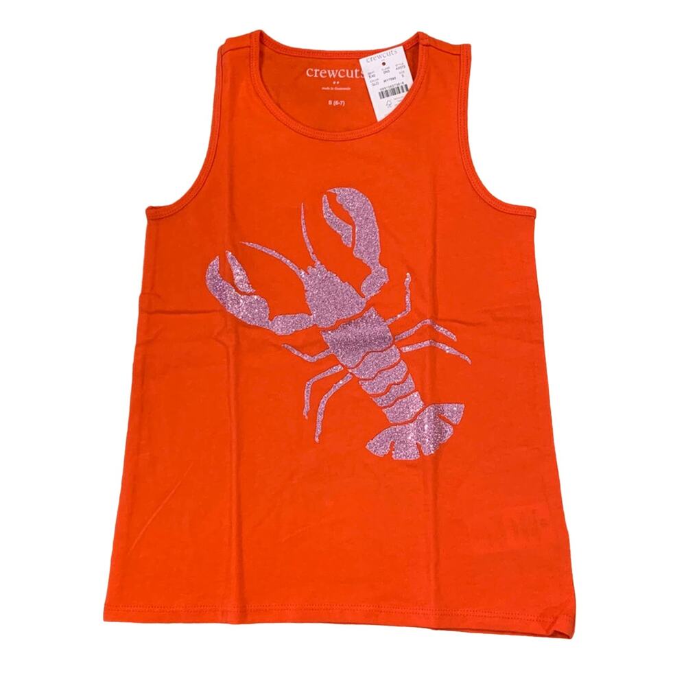 NWT J Crew Girls' Orange W/Pink Glitter Lobster Graphic Tank Top